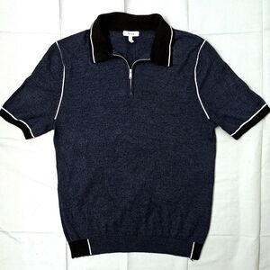 Reiss Navy Blue Quarter Zip Short Collared Polo Shirt Women's Size L
